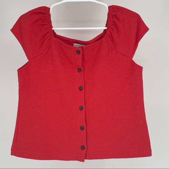 MADEWELL NWT TEXTURE & THREAD BUTTON FRONT TOP RED ORANGE MEDIUM - Picture 3 of 10